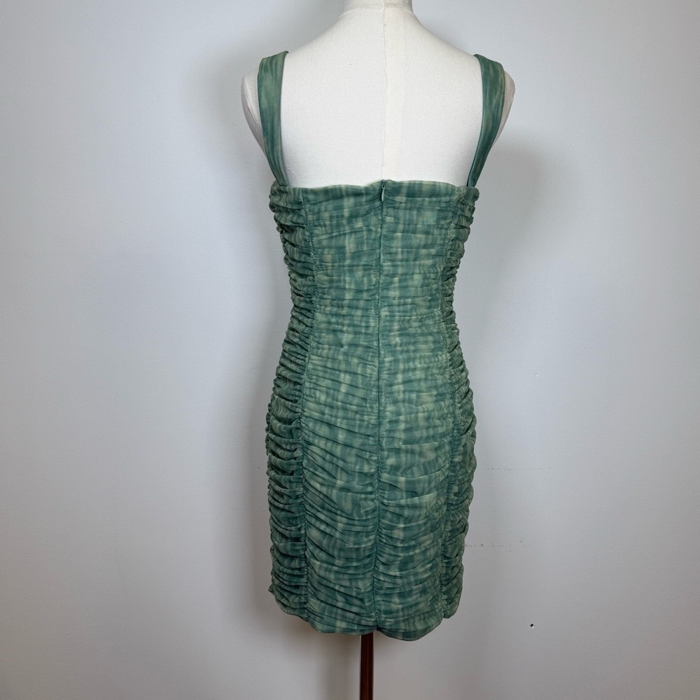 New! Fashion Nova ‘Marlie’ Mesh Green Ruched Mini Dress Women’s Size Medium - Picture 8 of 15